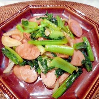 小松菜と魚肉ソーセージの炒めもの♪